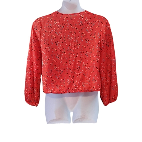 Sienna Sky Coral Floral V-Neck Blouse - Picture 3 of 5